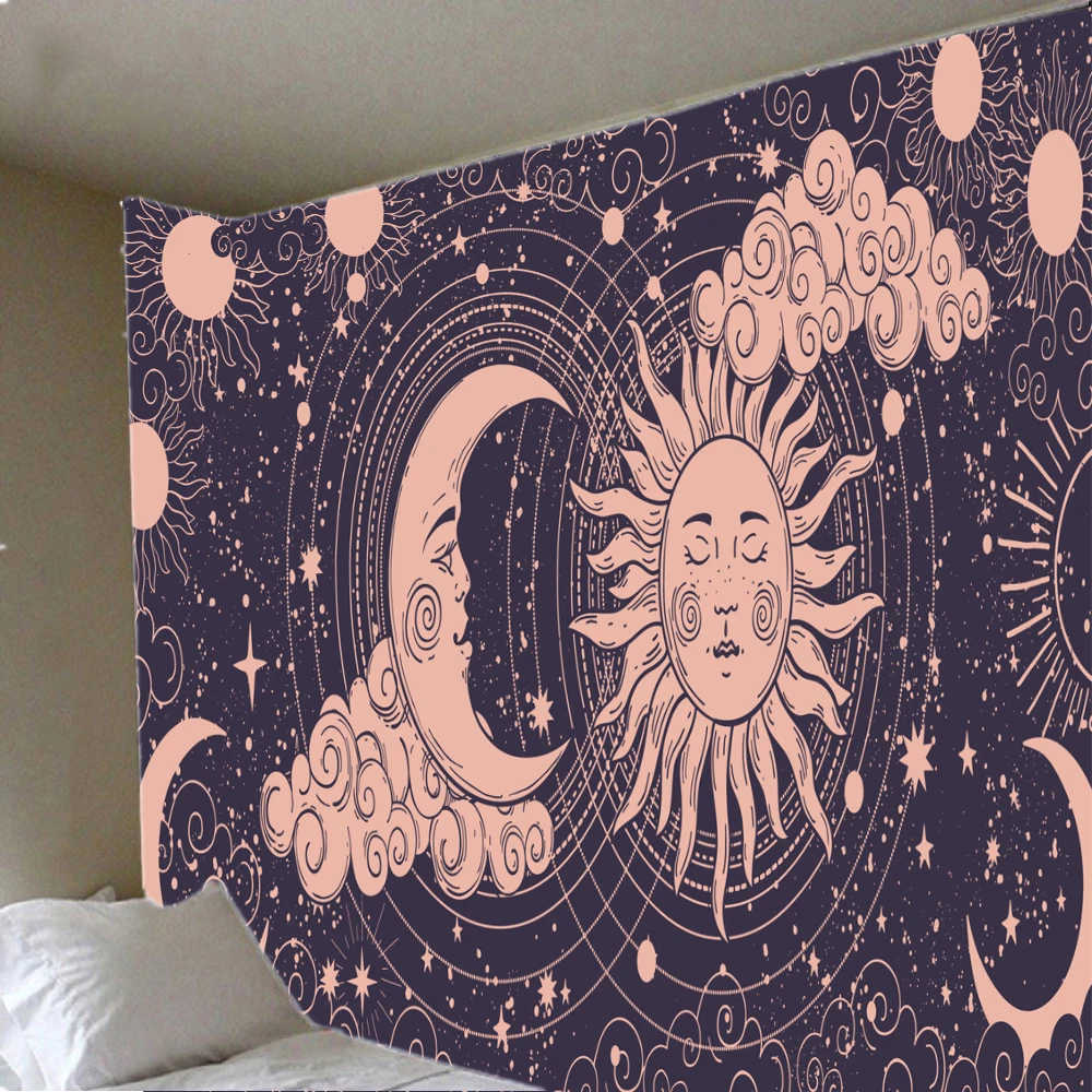 

Black Sun Moon Tarot Mandala Tapestry Wall Hanging Witchcraft Hippie Wall Carpets Dorm Decor Psychedelic Tapestry