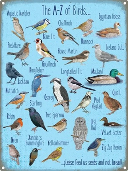 

The A-Z Of Birds Tin Sign art wall decoration,