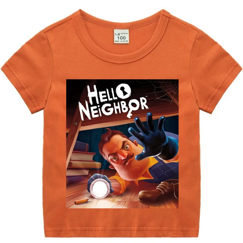 Футболка хлопковая для маленьких мальчиков и девочек с рисунком аниме Hello Neighbor
