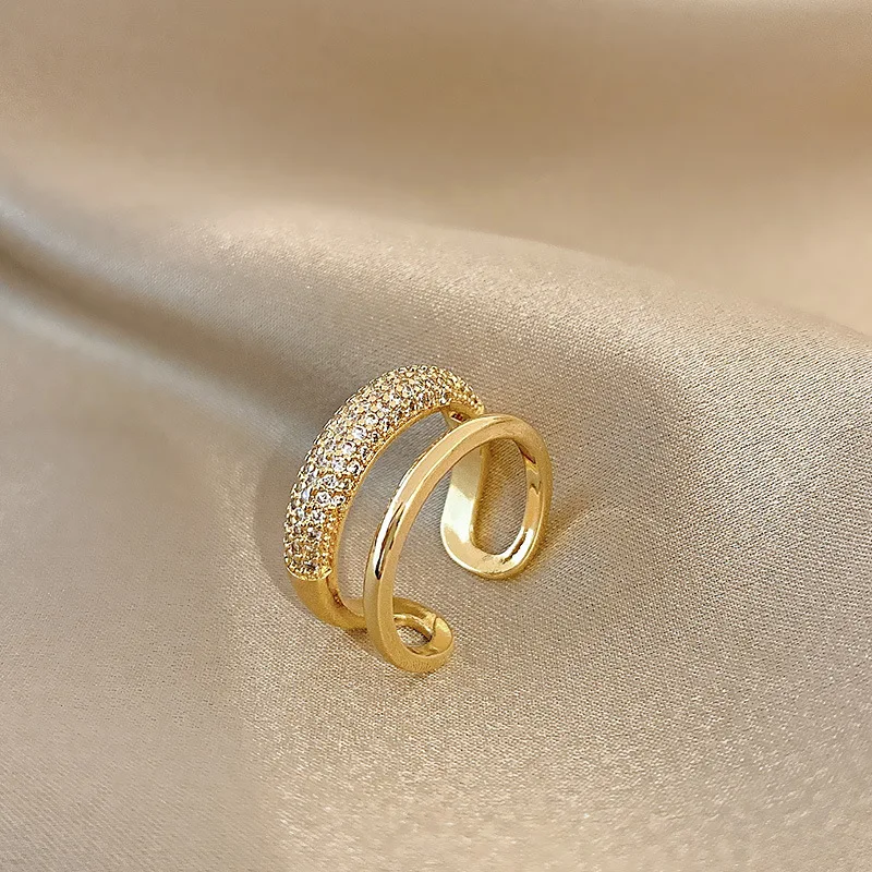 

MrZMsZ Shiny Zircon Double Layer Rings For Women luxurious Adjustable Open Ring Teen Girls 2021 Trendy Gift Fashion Jewelry