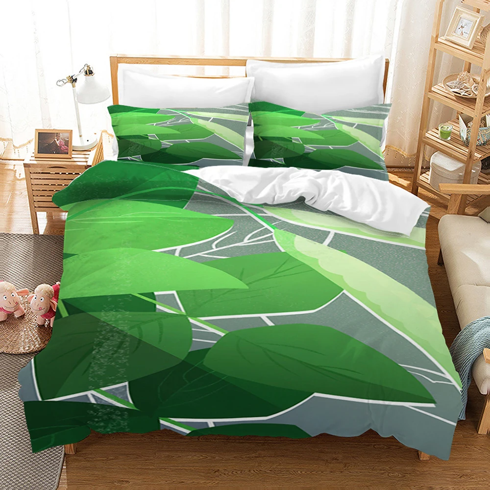 

2/3 Pieces Botanical Leaf Duvet Cover Set Green Leaves Printed Country Rustic Garden Style Soft Microfiber Polyester Bedding Set