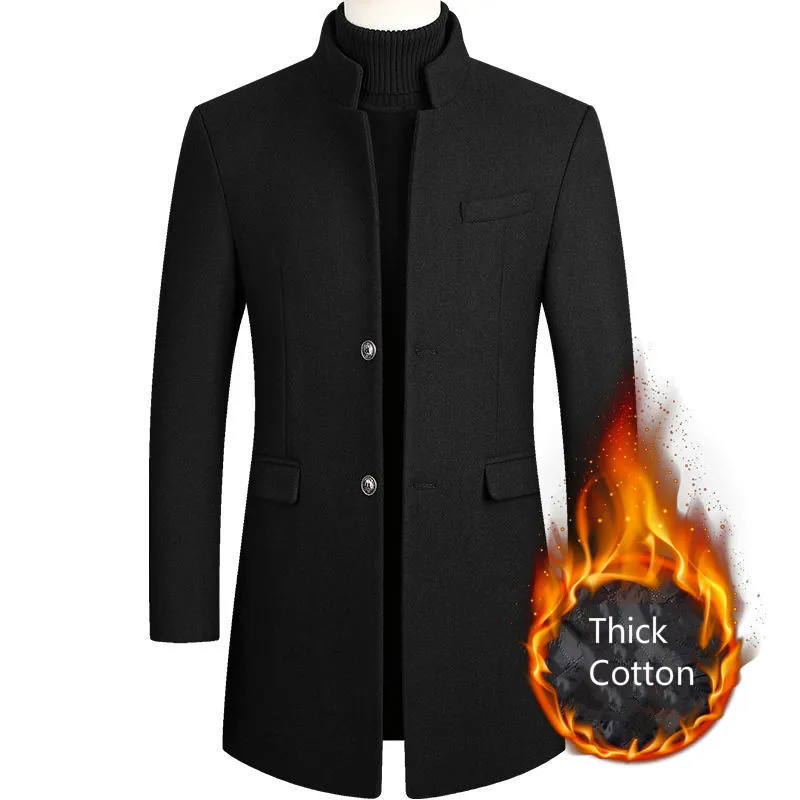 

Nice Pop Autumn and Winter Large-size Wool Blended Coat Men's Long Windbreaker Jacket Cotton Warm Jacket Men's Coat