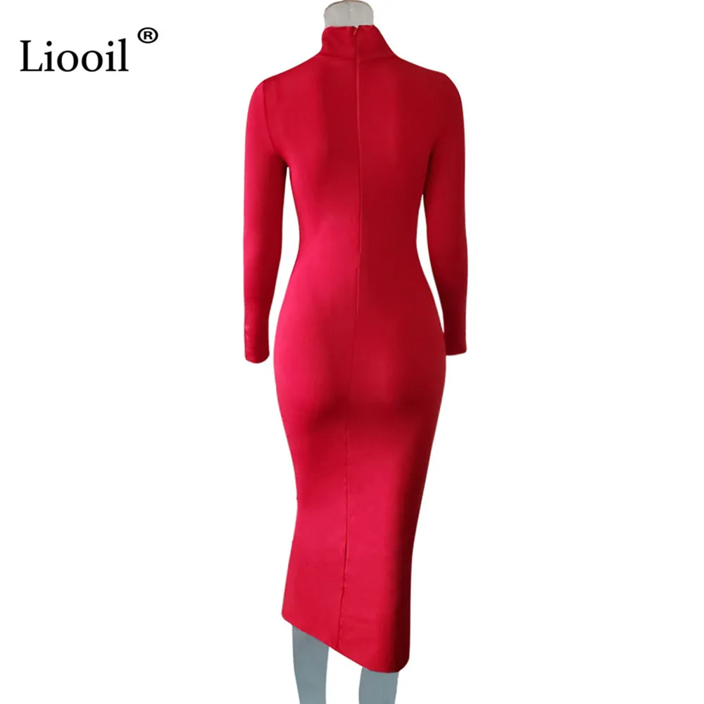 Liooil, сексуальное, облегающее, белое, макси платье, для женщин, осень, зима, длинный рукав, водолазка, стрейч, Клубные, вечерние, облегающие, длинные платья