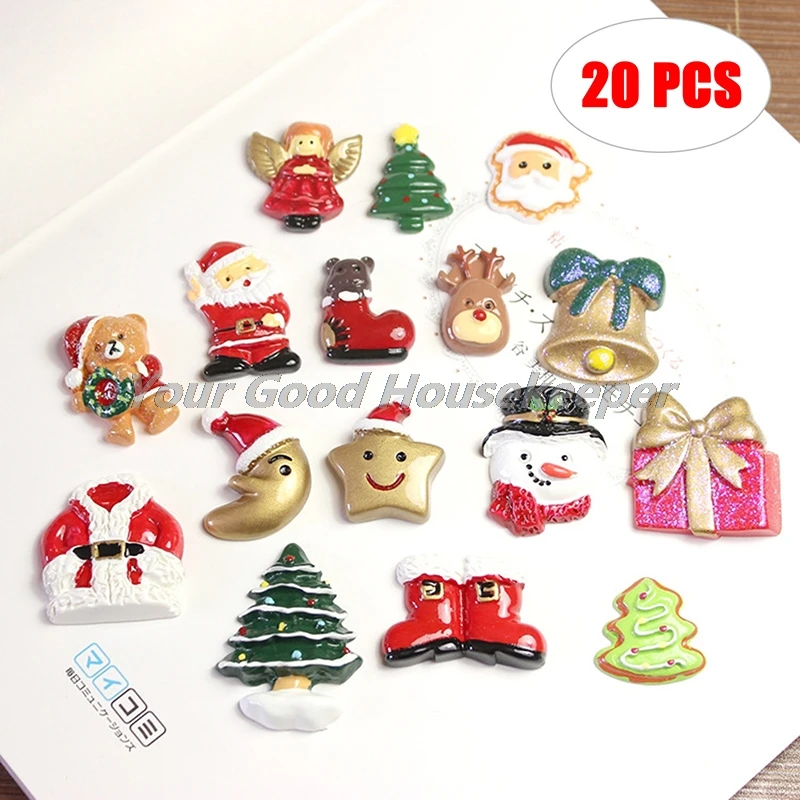 

20PCS Christmas Resin Accessory Santa Snowman Gift Cabochons Phone Decor DIY