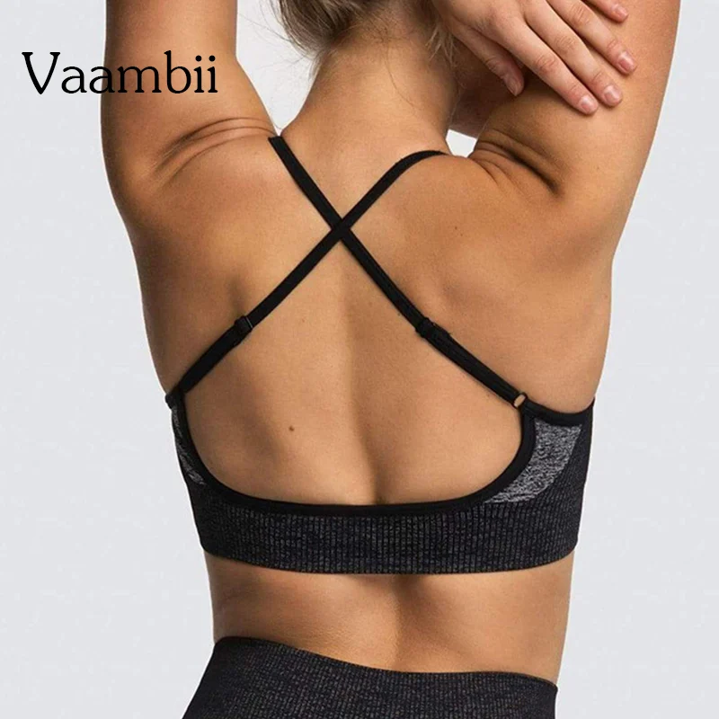 

Women's Criss Cross Fitness Tank Top With Cups Open Back Support Sports Bra Seamless Push Up Bra Without Bones Top For Gym