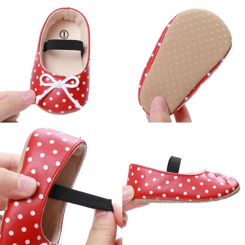 

Toddler Baby Girls Cute Polka Dot Bow Shoes PU Leather Shoes Soft Sole Crib Shoe Spring Autumn First Walkers 0-18M43