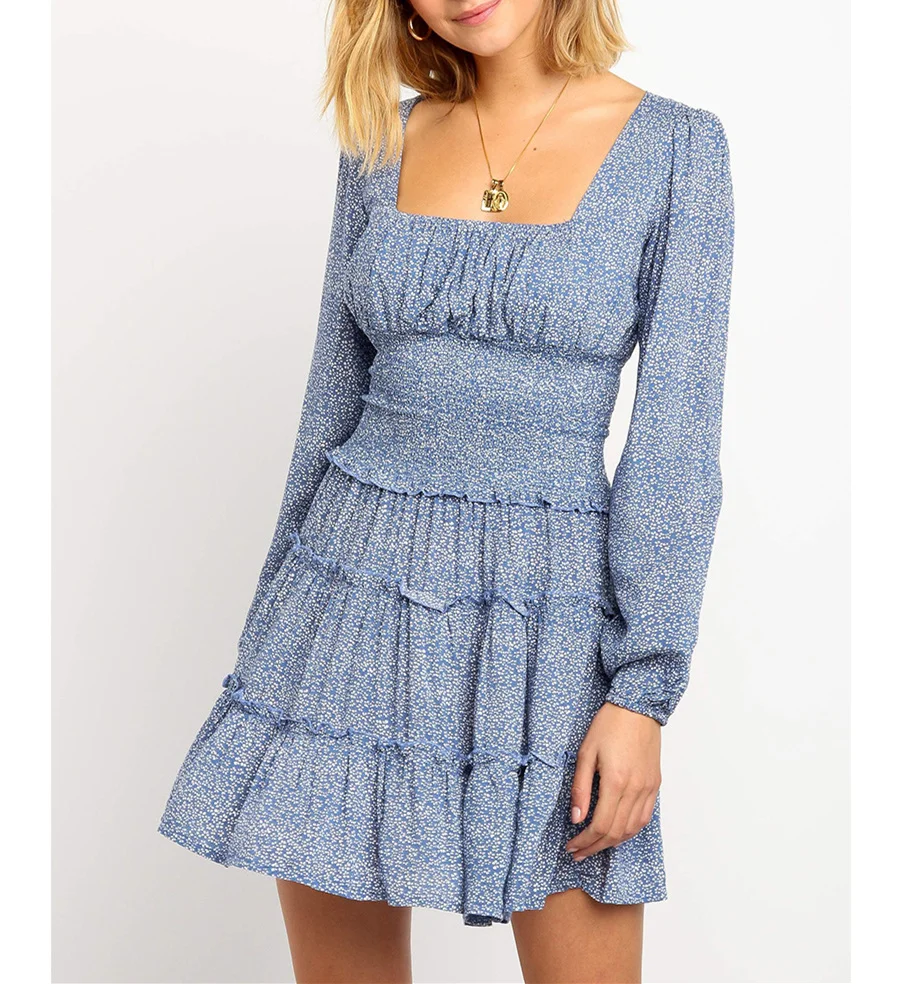 Осеннее женское Цветочное платье без бретелек с длинным рукавом-фонариком и