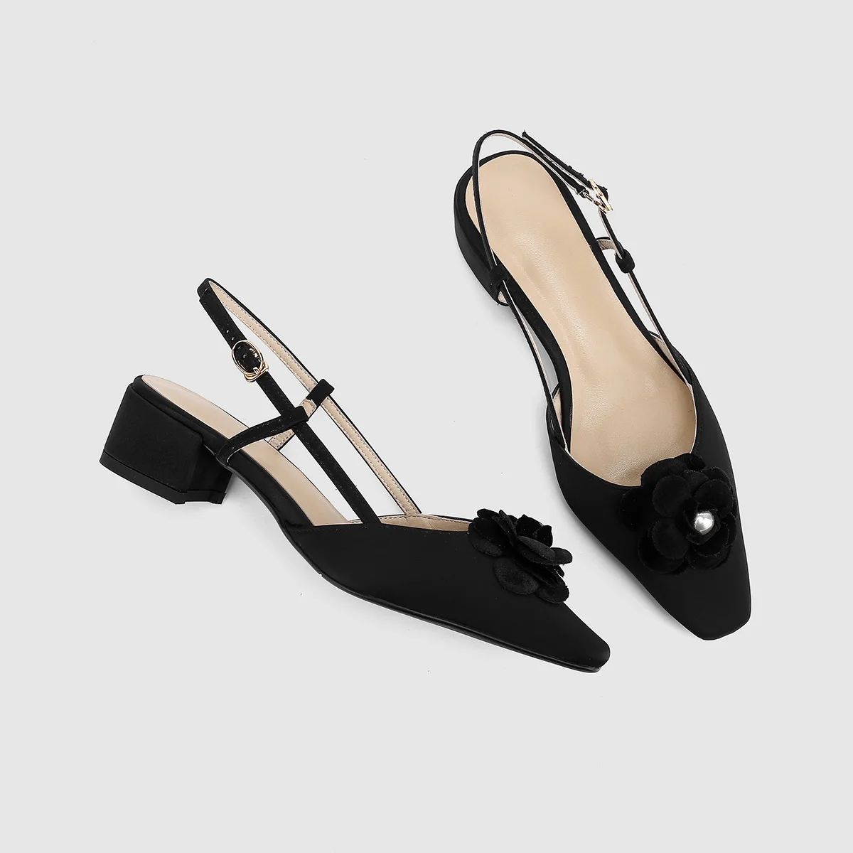 

Krazing Pot velvet shoes natural leather dating square toe thick med heels summer sweety flowers applique elegant sandals L52