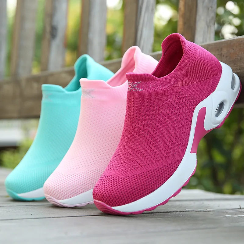 Кроссовки-носки женские сетчатые повседневные лоферы без шнуровки плоская