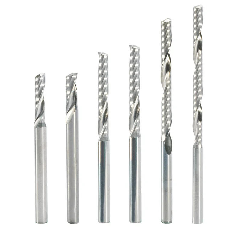 

10pcs SHK 3.175 4 5mm Single Flute CNC Router Bits One Flute Spiral End Mills Carbide Milling Cutter Spiral PVC Wood PCB Cutter