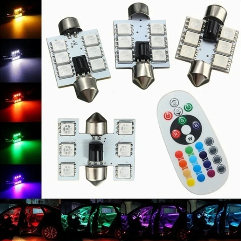 

2 Pcs Universal 36MM Car DC12V 6SMD 5050 Atmosphere Lamp Bulb Interior RGB LED Reading Light With Remote Controller
