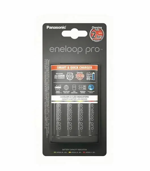 

Умное и быстрое зарядное устройство Panasonic Eneloop PRO + 4 батареи AA 2500 мАч BQ-CC55C