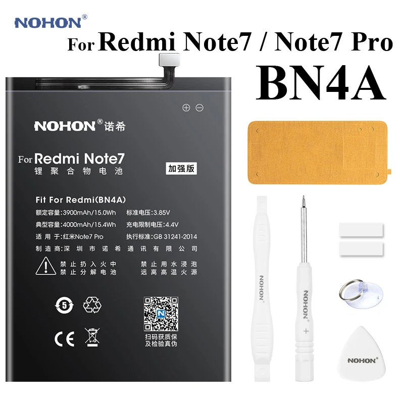 Аккумулятор Nohon для Xiaomi Redmi Note 7 Pro, 7Pro, Note7, BN4A, 3900-4000 мАч, литий-полимерные аккумуляторы высокой емкости для Mi Redmi Note 7Pro - изображение