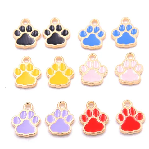 20 шт., 10*14 мм, 6 цветов, подвески с изображением собачьей лапы для изготовления ювелирных изделий, эмалированные бриллиантовые серьги, подвески
