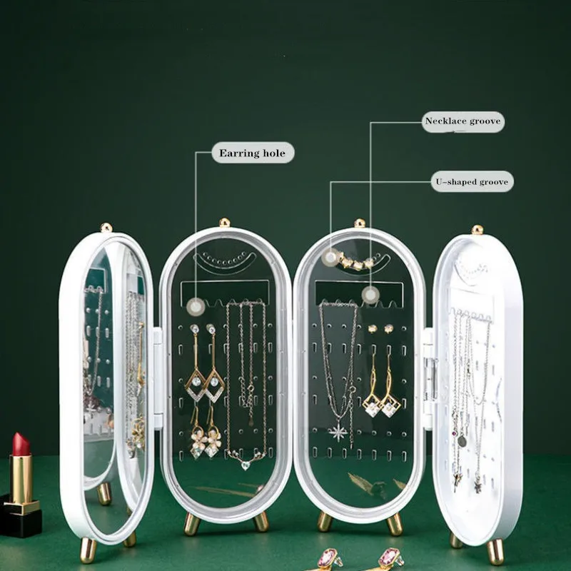 NewJewelry Organizer Women Girls Fold New Earrings Rings Necklaces Dustproof Multilayer Stand Jewelry Storage Box