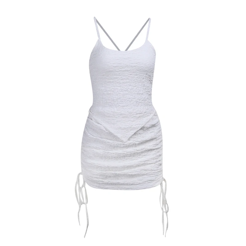 

InstaHot Ruched Women Two Piece Skirt Set Sexy Party Club Casual Drawstring Backless Dress 2021 Summer Female Vintage Bandage