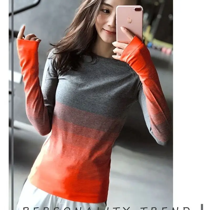 

Women's Sports Shirt Gradient Color Thin Quick-drying Long-sleeved Fitness T-shirt Yoga Clothes Slim Running Training Tops