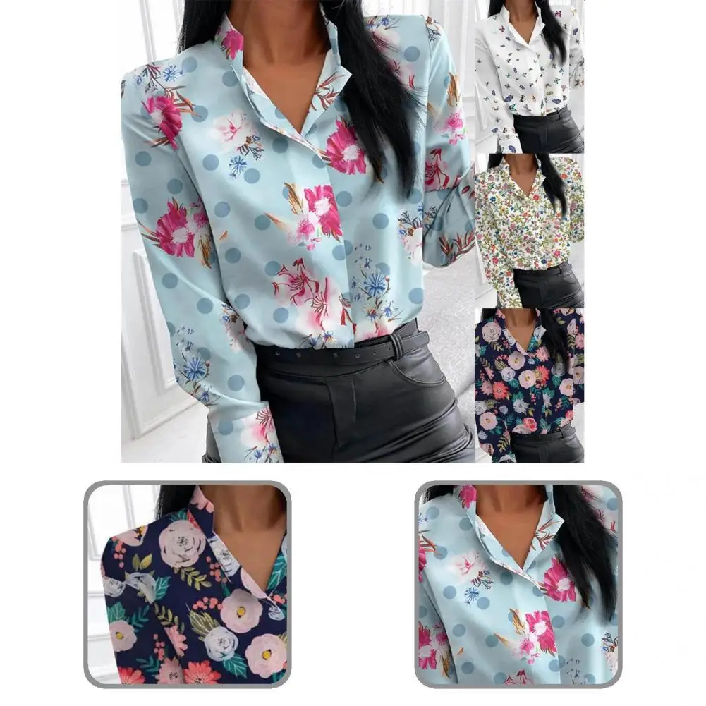 

Shirt Stand Collar Temperament Comfy Butterflies Pattern Stand Collar Blouse Autumn Shirt for Daily Wear