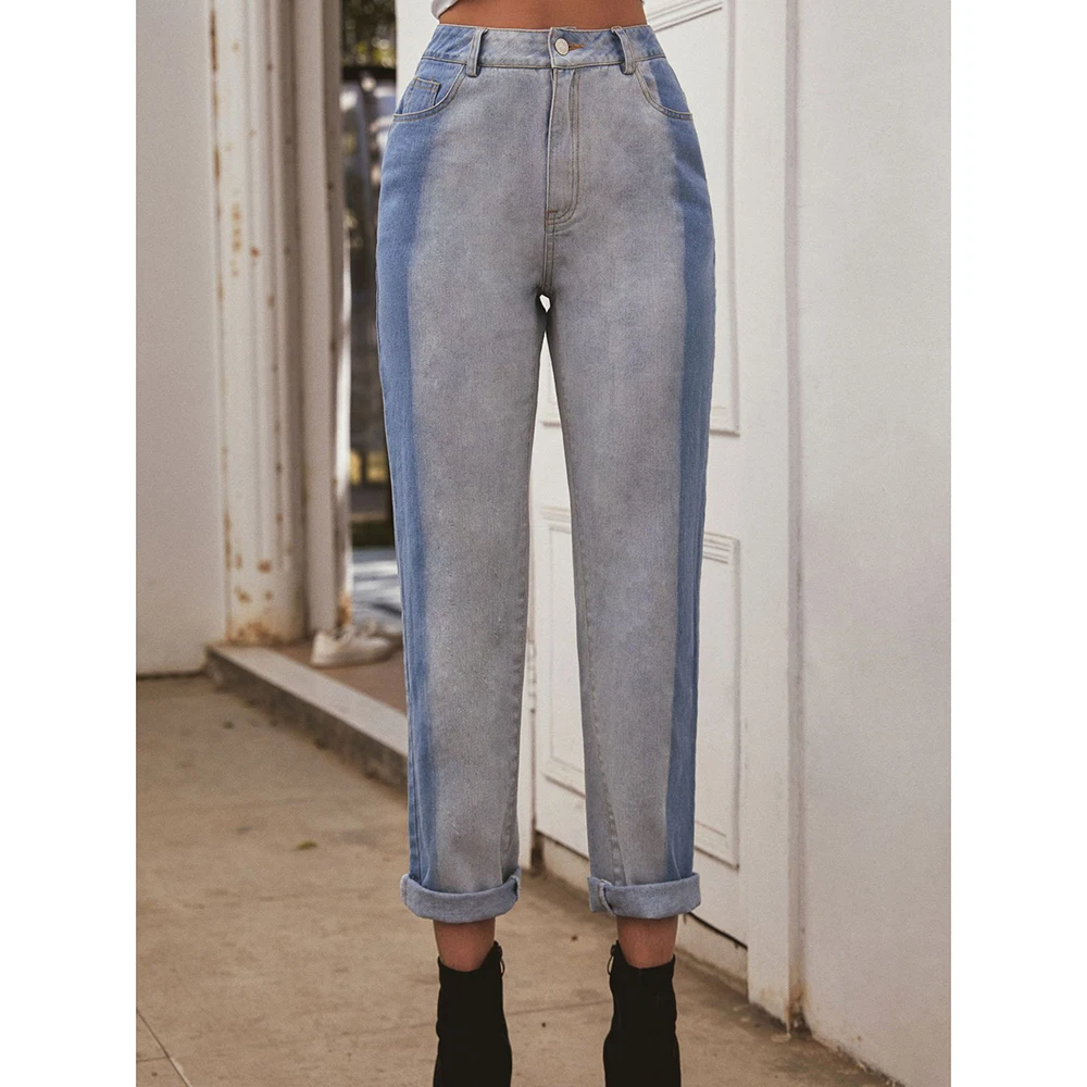 

European and American popular ladies retro ins wind wild casual denim trousers