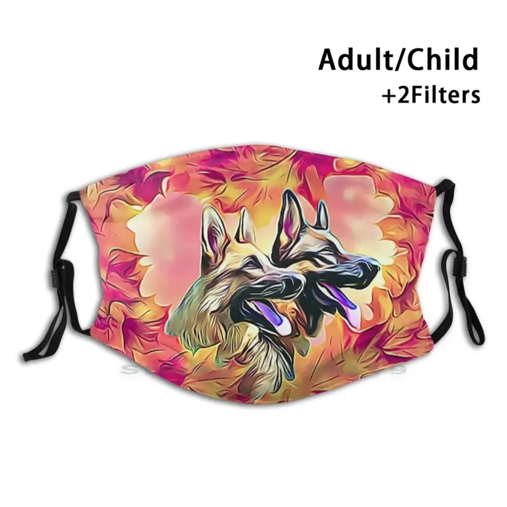 Многоразовая маска с принтом немецких овчарок и фильтром Pm2.5 для лица детей. Дизайн собаки-пастуха, породы животных, милый млекопитающий.
