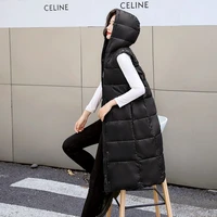 hooded winter x long thick vest jacket women casual loose down cotton waistcoat quilted zipper sleeveless cotton vest parkas