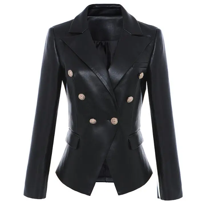 

Luxury Leather Jacket Women Double Breasted High Quality Vintage Sheepskin Slim Fit Chic Jacket Coat Female Plus Size