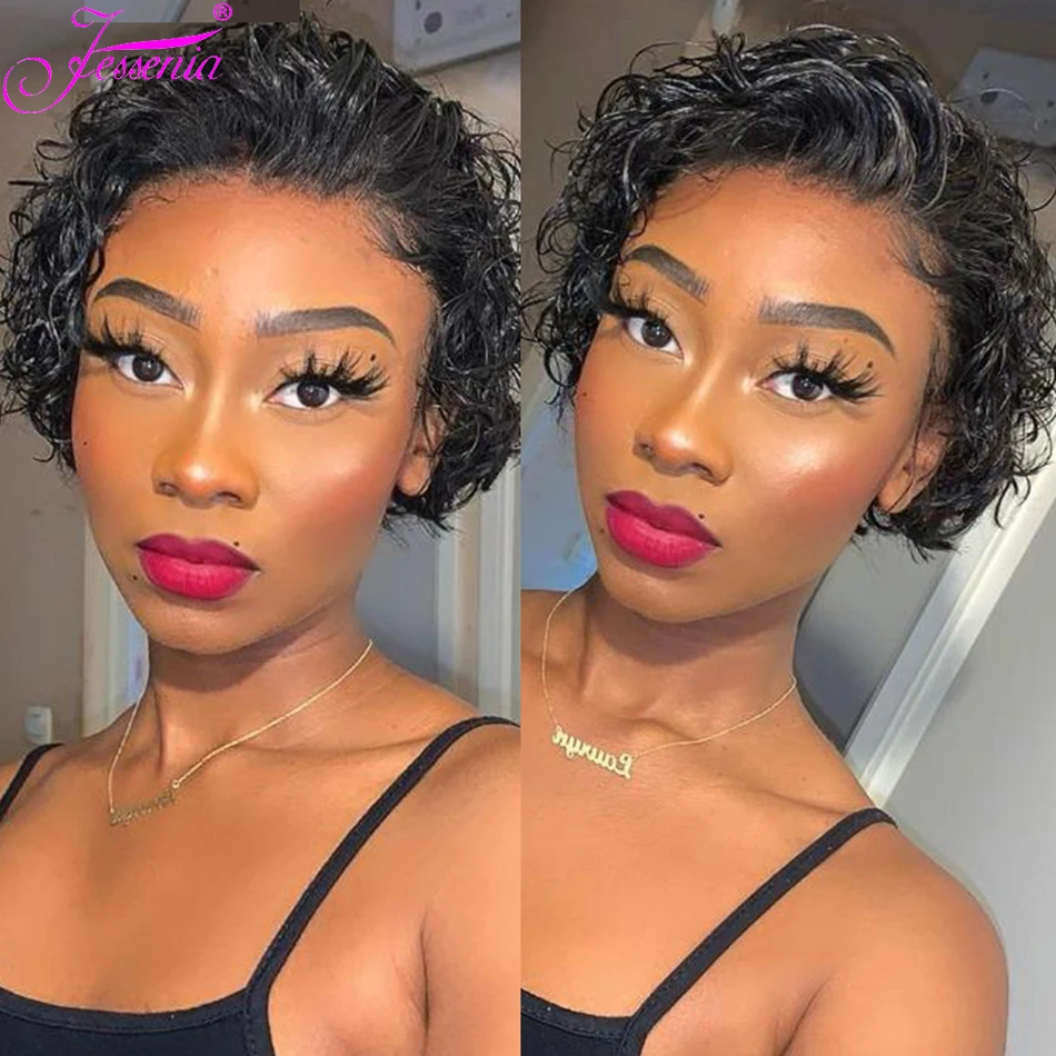 Короткий парик Фея бразильские прозрачные кружевные человеческие волосы парики