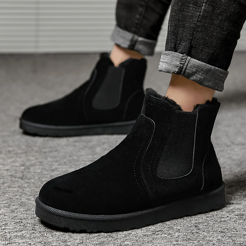 

Мужские ботинки челси, черные теплые удобные повседневные ботильоны для снега, зима 2021