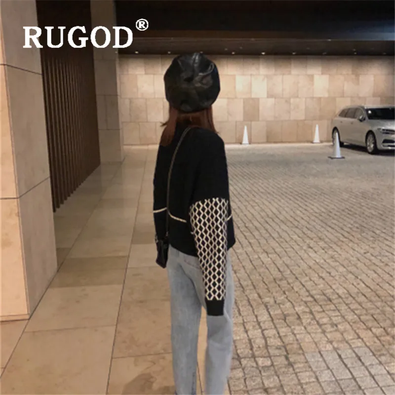 RUGOD Contrast Color Stitching Knitted Cardigan V-neck Sweater Winter Tops For Women Elegant Korean Style Knitwear Fashion 2019 |