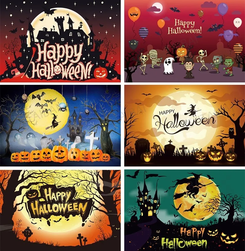 

Halloween Backdrop Witch Broomstick Pumpkin Moon Castle Photographic Decoration Backgrounds for Photo Studio Photozone Photocall