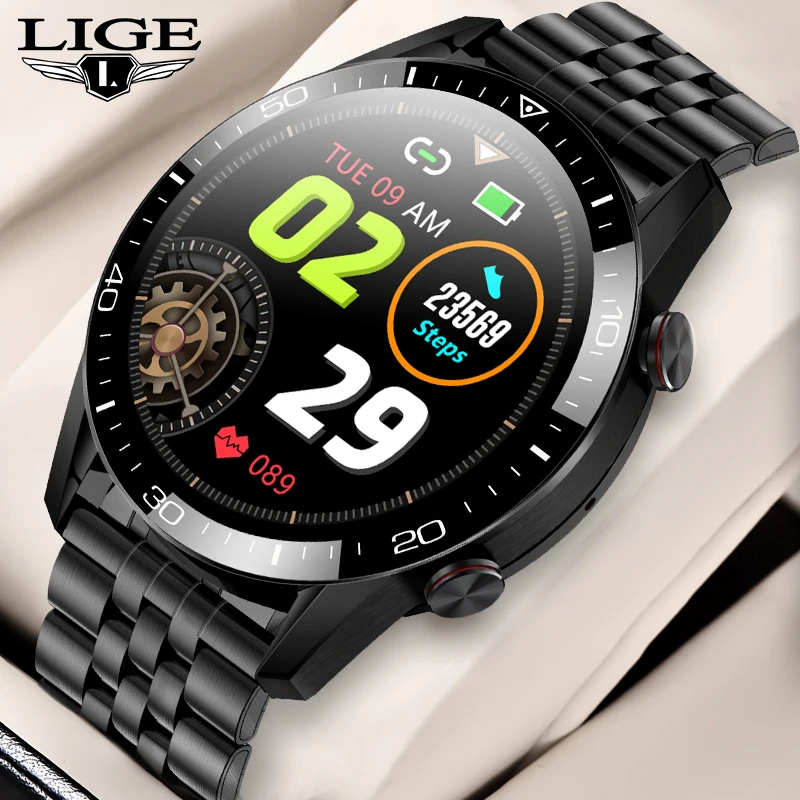 

LIGE 2021 Smart Watch Men Bluetooth Call 1.3 Inch Full Touch Screen Heart Rate IP68 Waterproof Smartwatch Women for IOS Android