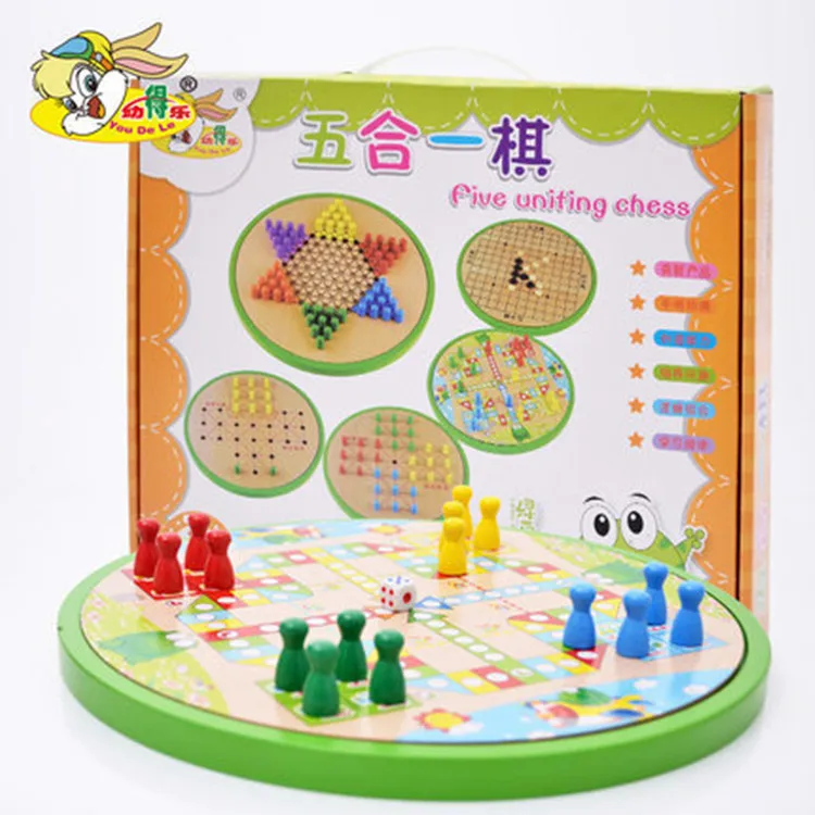 

Children Wooden Wuzi Chinese Chequers Jump Chinese Chequers Aeroplane Chess Chinese Chequers Multi-functional Five in One Chines