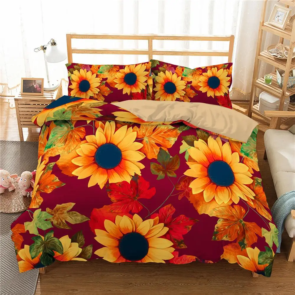 

2021 Sunflower Bedding Set 2/3pcs Set Duvet Cover Set Comforter Cover Pillowcase 3d Flower Printed Bed Linen 3 Pcs Cn(origin)