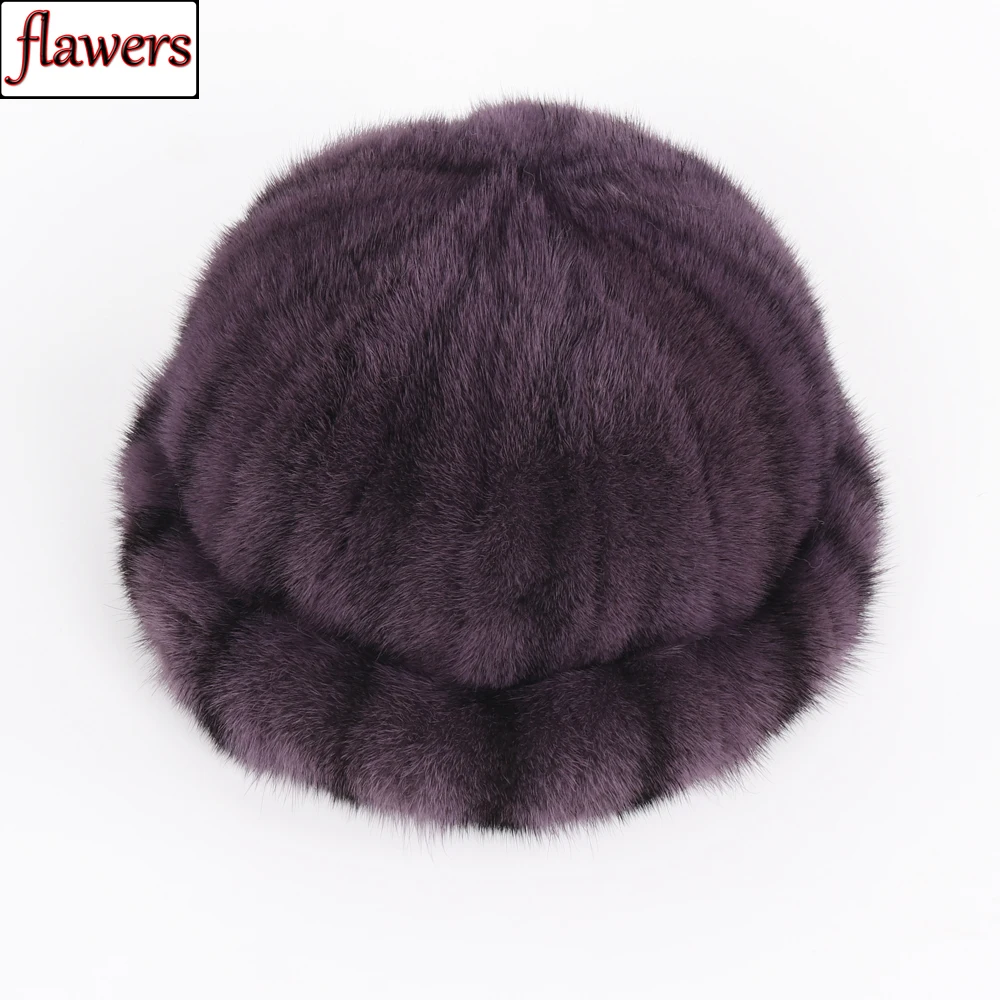 

2023 New Brand Lady Thick Warm Real Mink Fur Skully Hat Winter Women Luxurious 100% Natural Mink Fur Cap Outdoor Fluffy Fur Hats