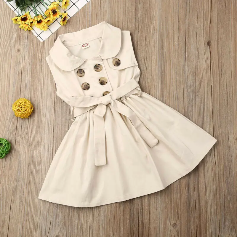 1-6Years Fashion Shirt style dress For Toddler Kids Baby Girls Sleeveless turn-down Collar Dresses | Детская одежда и обувь