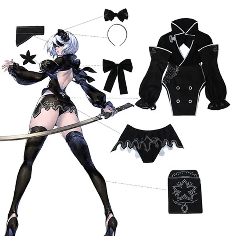 

NieR 2B Cosplay Costume Game NieR Reincarnation 2B Cosplay Costume Sexy Women Black Outfits Halloween Top Skirt Full Set