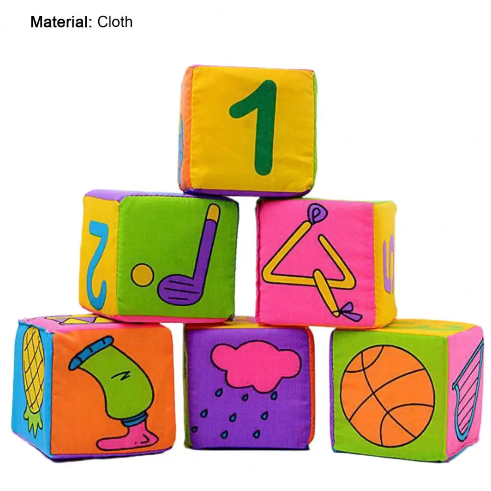 

6Pcs/Set Baby Fabric Blocks Cute Pattern Early Learning Soft Blocks Intellectual Development Interactive Toys for Toddler