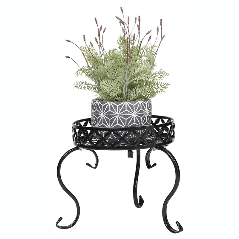 

2PCS Metal Small Plant Stand Indoor Outdoor Floor Flower Pot Holder Rack/Round Iron Potted Plant Stands Black
