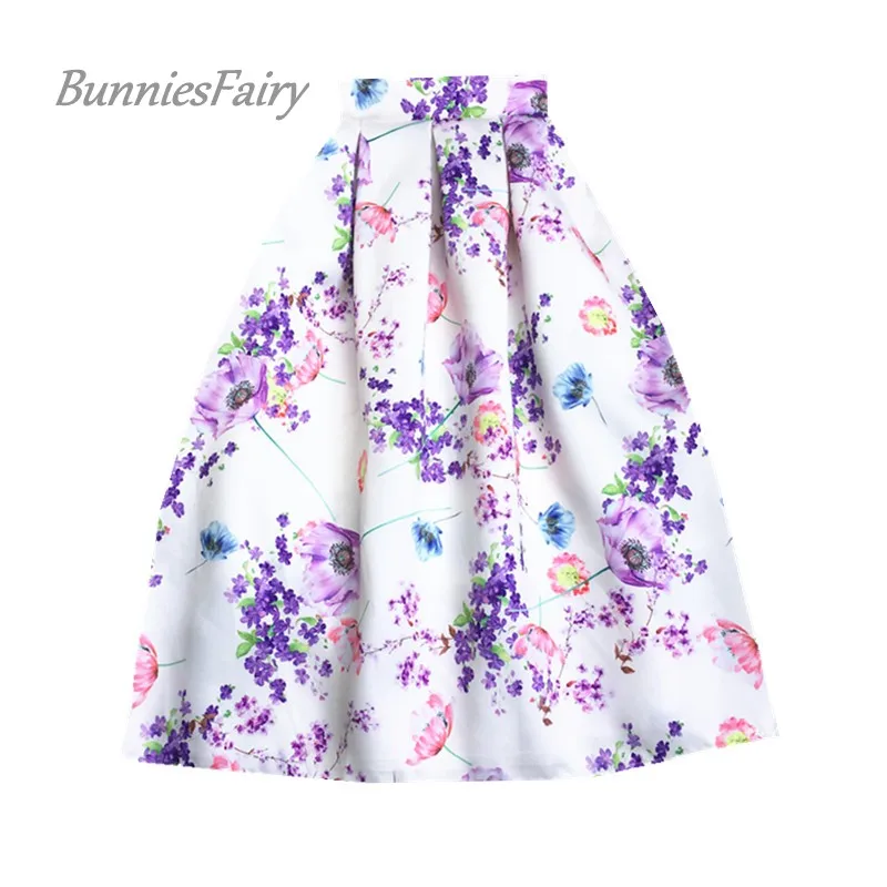 BunniesFairy, осень, 50 s, 60 s, Ретро стиль, для девушек, газетный принт, высокая талия, плиссированная, расклешенная юбка миди, Saia Longa Plissada - Цвет: 07