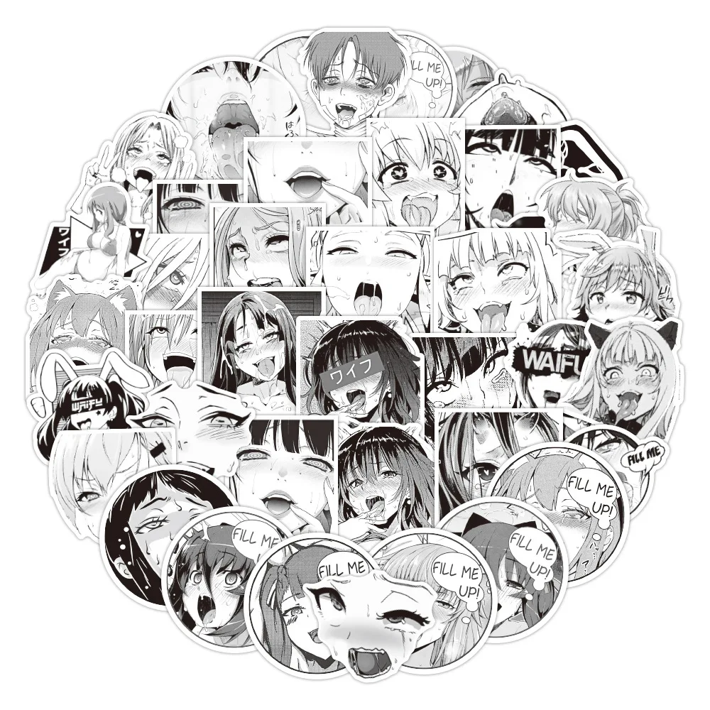 103050pcs black white hentai waifu stickers cartoon anime sexy girls character avatar sticker for skateboard bike guitar phone free global shipping