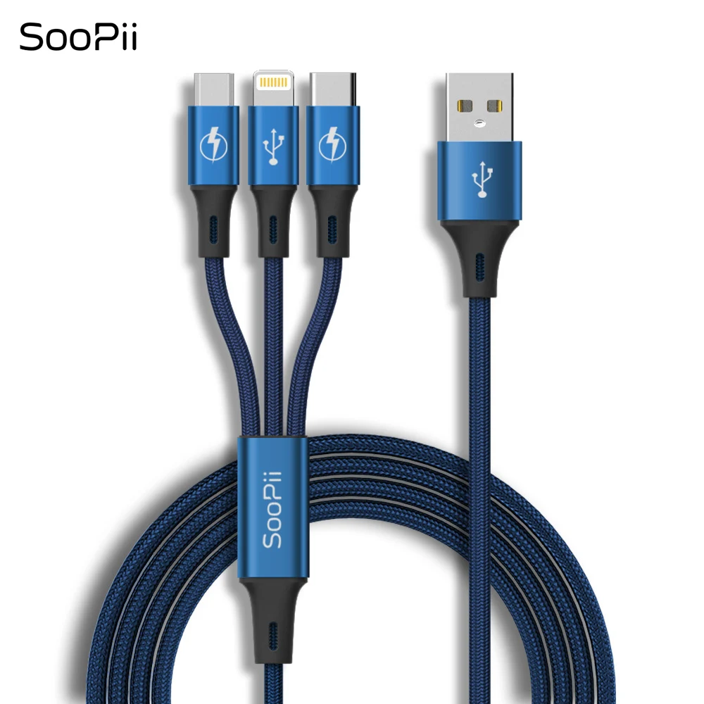 S07 Blue SooPii 0,3 м/1,2 м 3 в 1 USB кабель для Iphone Micro USB кабель для устройств Android type-c 3A кабель для быстрой зарядки для samsung S9 - Тип штекера: S07 Blue