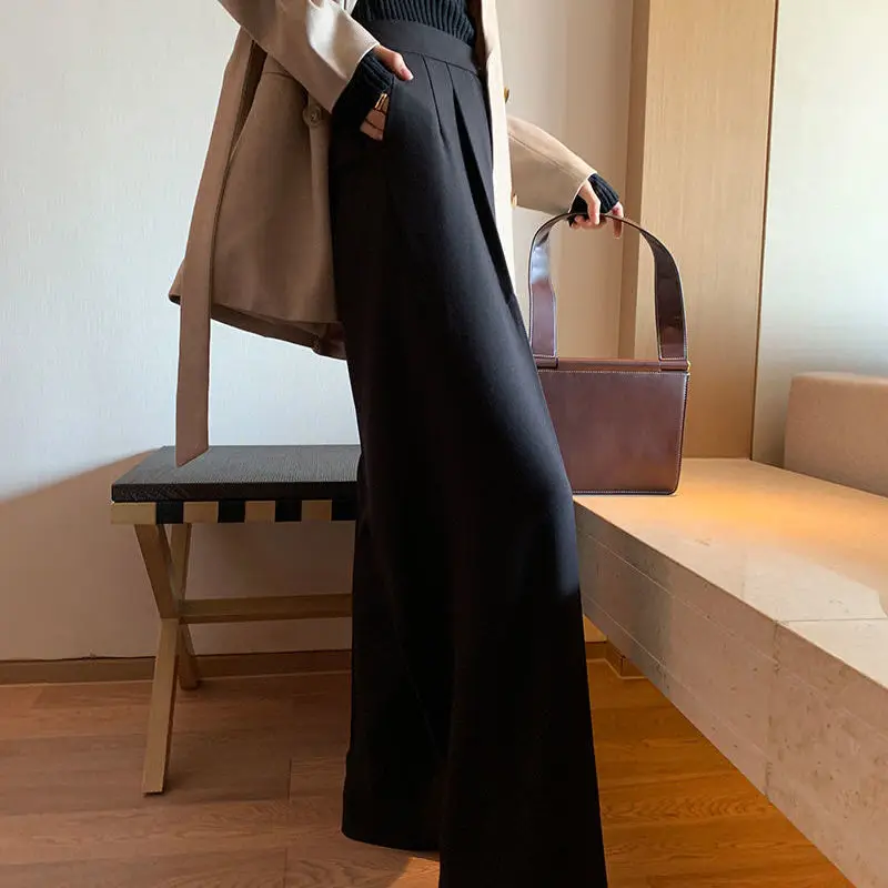 Женские брюки с высокой талией JuneLove длинные широкими штанинами повседневные для