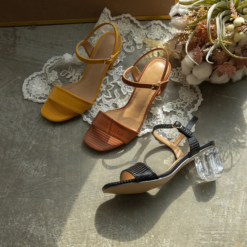 

Autuspin 2020 New Casual Women PU Sandals Summer Fashion Transparent High Heels Yellow Brown Basic Shoes Woman Large Size 34-43