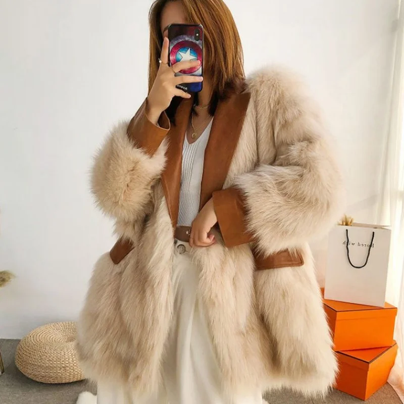 

Bella philosophy winter women Elegant solid faux fox fur coat lady Casual Warm Coats female Long Sleeve Outerwear