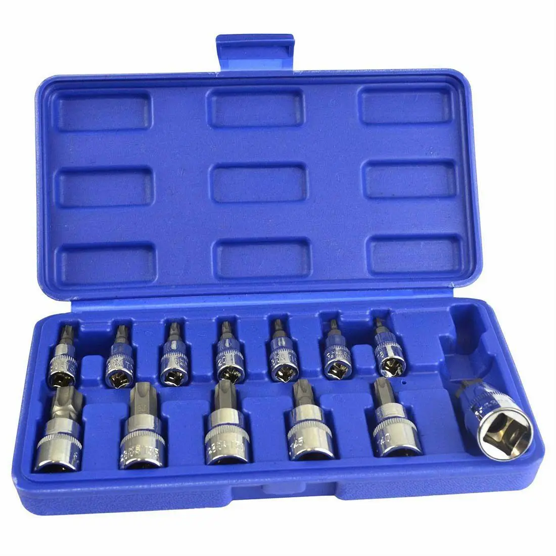 

13x Sleeve Plum Drill Bit Socket Set 1/4 3/8 1/2 inch Drive T8 T40 T7 Drill Bit Box Car RV Camper Repair Goods Portable Steel