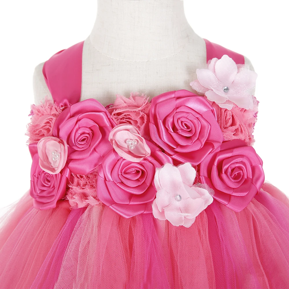 Оранжевый ярко-розовое платье-пачка для девочки держащей букет на свадьбе Платье