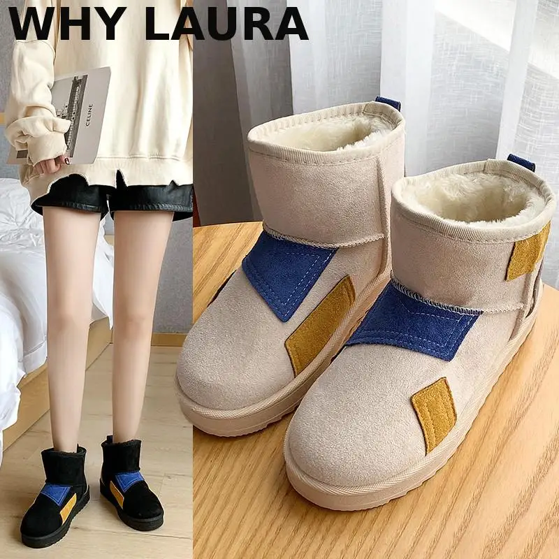 

Women's snow boots Winter shoes Warm casual pu leather ankle women's non-slip short plush sponge flat shoes Loafer matching colo