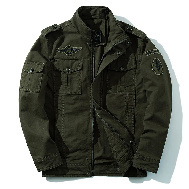 

Workwear Large Size Men's Wear 2020 Spring and Autumn Coat Cotton Washing Jacket with Epaulets Stand Collar Jacket Clothes,802
