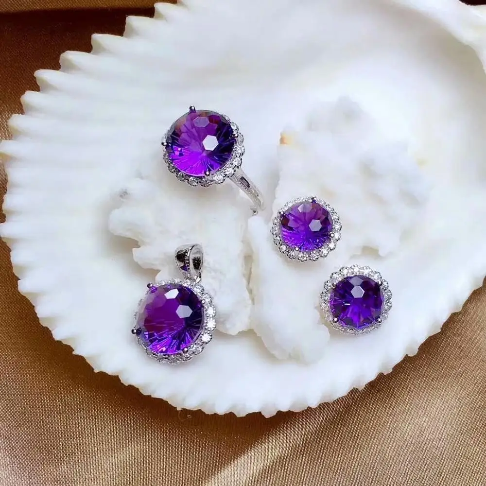 

shilovem 925 sterling silver Piezoelectricity amethyst Rings earrings pendants fine Jewelry send necklace new mtz081010agz