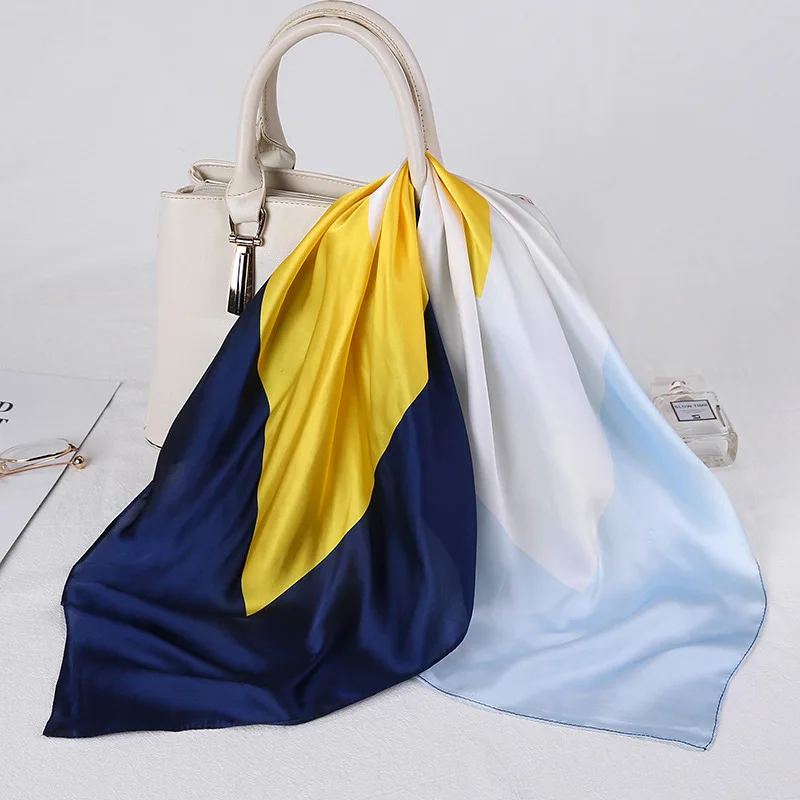 70*70CM Solid Silk Square Neck Scarf Women's Foulard Hair Band Neckerchief Head Scarves Bandana Shawls Lady Wraps Pashmina - купить по